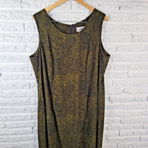 Studio I Womens Dress 22W Plus Shift Midi Sleeveless Green Paisley Zip PAI29E - Picture 4 of 11